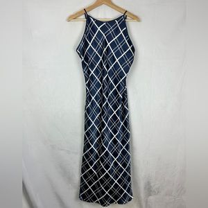 LA SENZA Satin Slip Maxi Dress Size Med High Neck Navy White Spaghetti‎ Strap